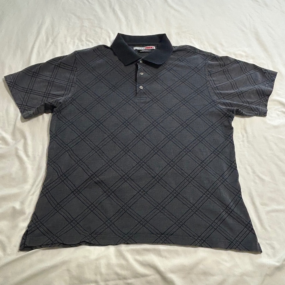 Grand Slam Mens Large Gray Mercerized Cotton Diamond Grid Golf Polo Shirt L